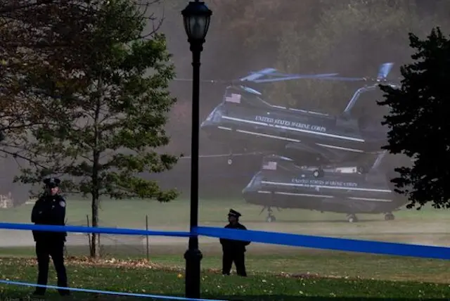 Marine One touching down in Prospect Park